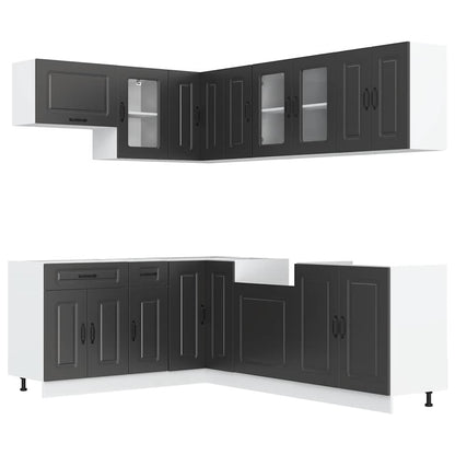 11 Piece Kitchen Cabinet Set "Kalmar" Engineered Wood Black