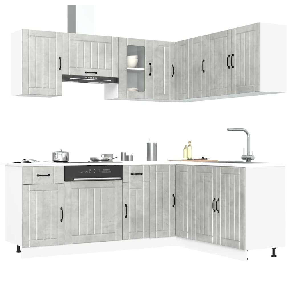 11 Piece Kitchen Cabinet Set "Lucca" Engineered Wood Concrete grey