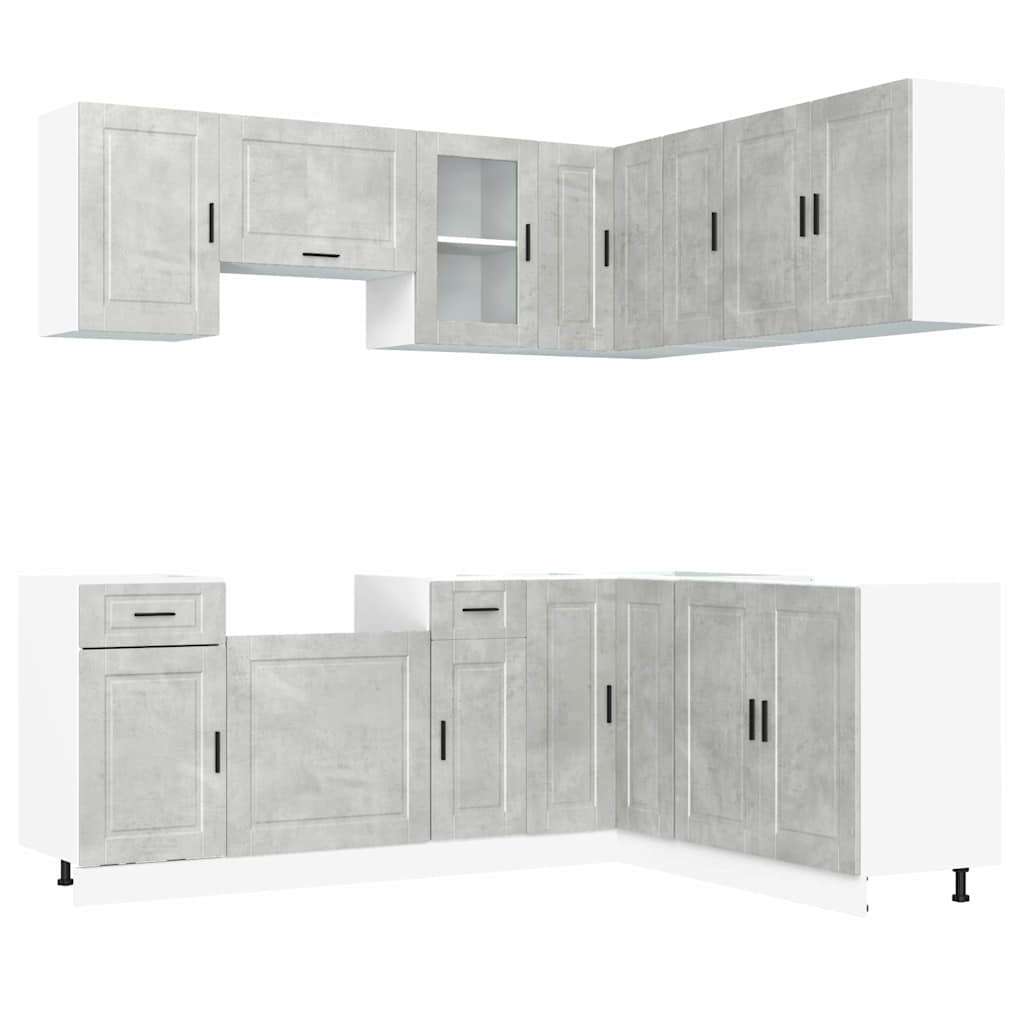 11 Piece Kitchen Cabinet Set "Porto" Engineered Wood Concrete grey