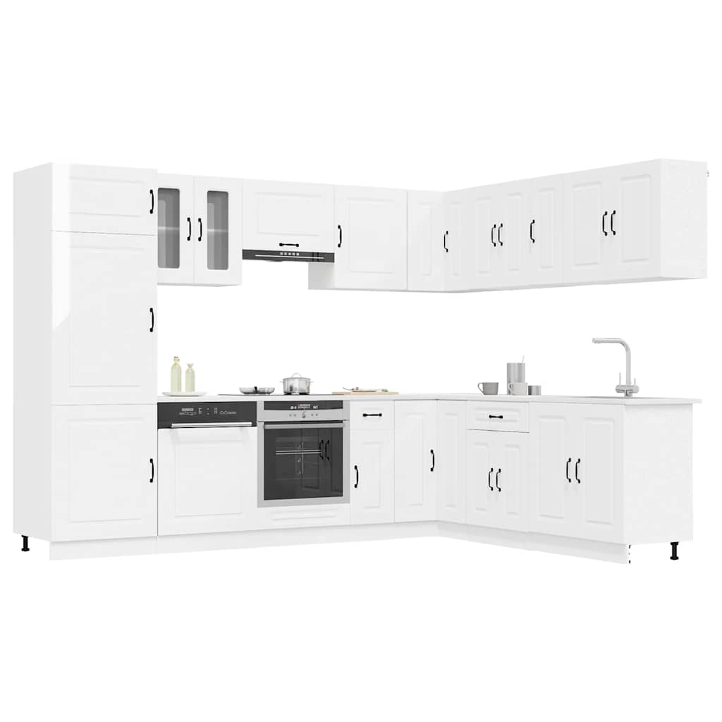 14 Piece Kitchen Cabinet Set "Kalmar" Engineered Wood High gloss white