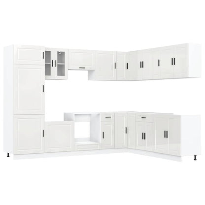 14 Piece Kitchen Cabinet Set "Porto" Engineered Wood High gloss white