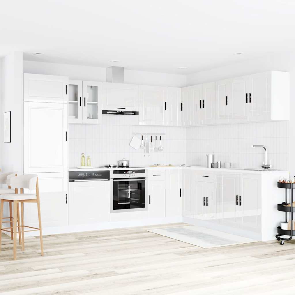 14 Piece Kitchen Cabinet Set "Porto" Engineered Wood High gloss white