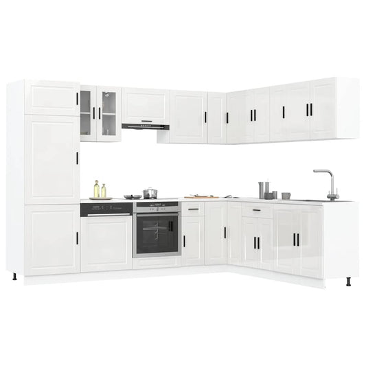 vidaXL 14 Piece Kitchen Cabinet Set "Porto" Gloss White Engineered Wood 1