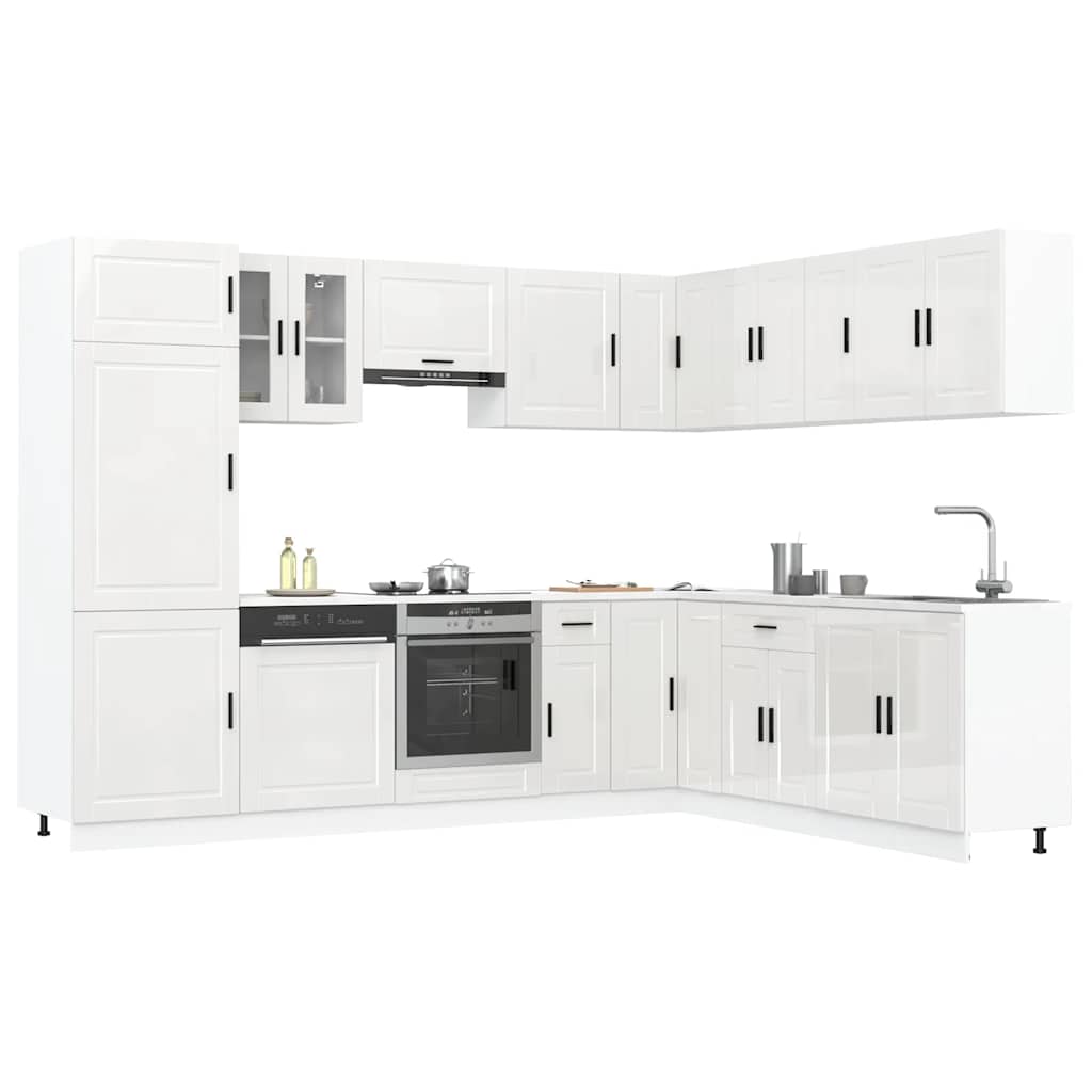 14 Piece Kitchen Cabinet Set "Porto" Engineered Wood High gloss white