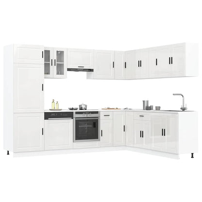 14 Piece Kitchen Cabinet Set "Porto" Engineered Wood High gloss white