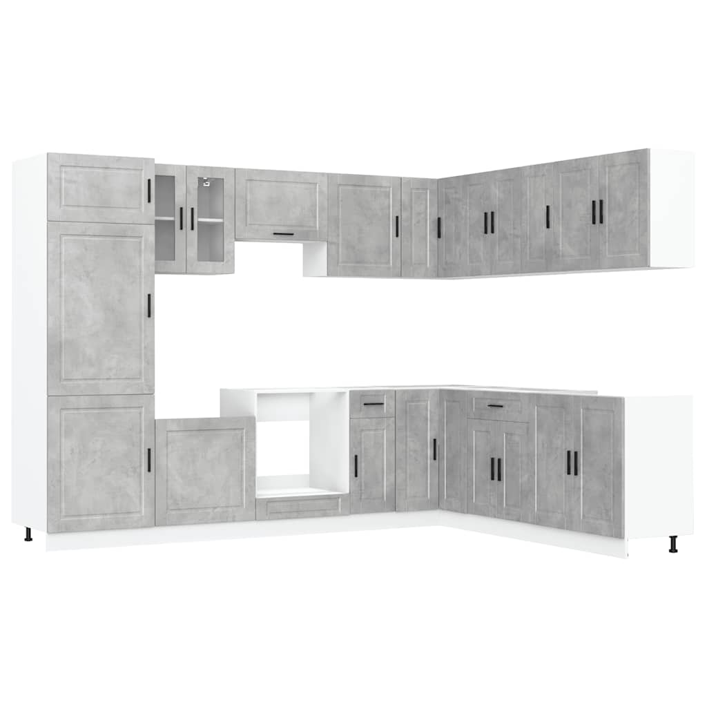 14 Piece Kitchen Cabinet Set "Porto" Engineered Wood Concrete grey