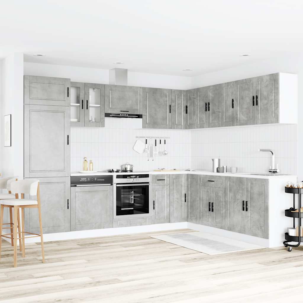 14 Piece Kitchen Cabinet Set "Porto" Engineered Wood Concrete grey