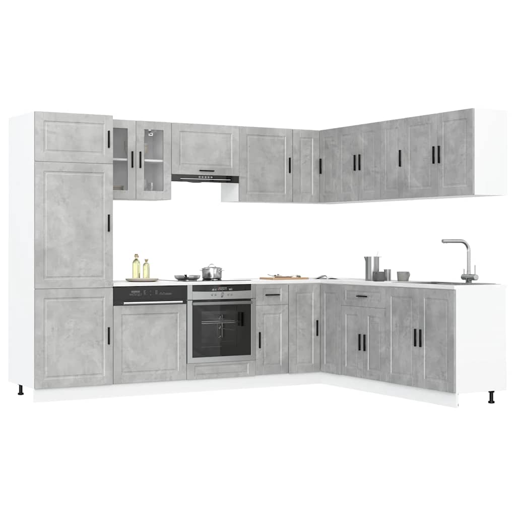 14 Piece Kitchen Cabinet Set "Porto" Engineered Wood Concrete grey