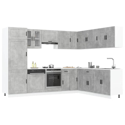 14 Piece Kitchen Cabinet Set "Porto" Engineered Wood Concrete grey