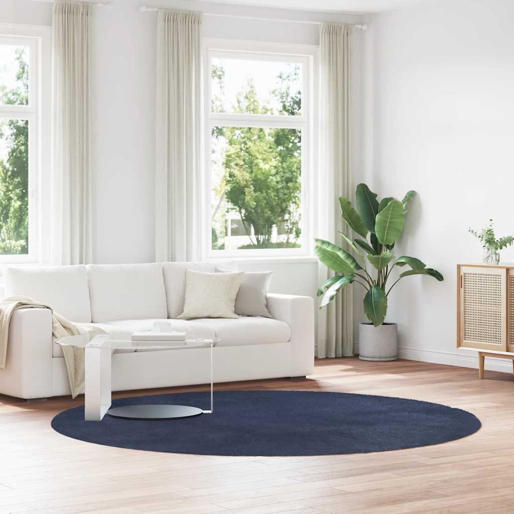 Shaggy Rug High Pile NAVARRA Polyester Navy Ø 240 cm