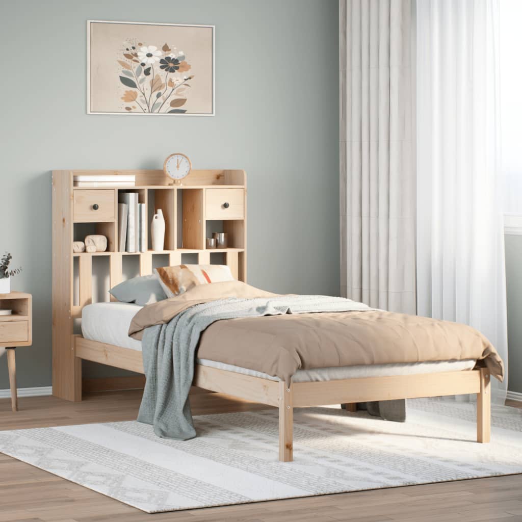 Bookcase Bed without Mattress Solid Wood Pine Natural 75 cm 190 cm