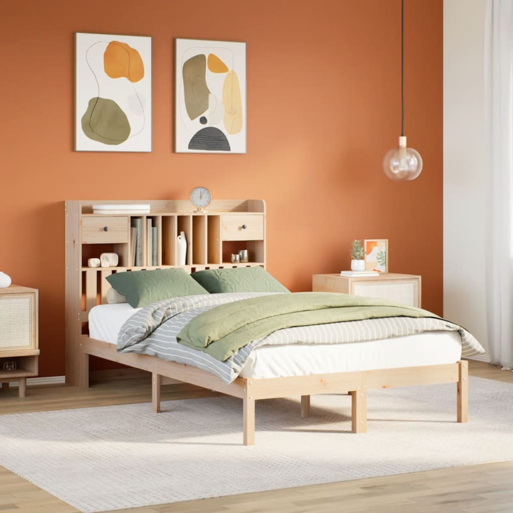 Bookcase Bed without Mattress Solid Wood Pine Natural 135 cm 190 cm