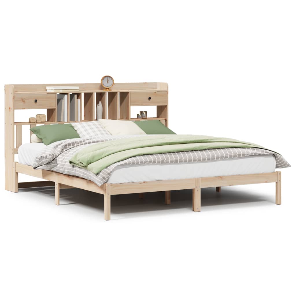 Bookcase Bed without Mattress Solid Wood Pine Natural 180 cm 200 cm