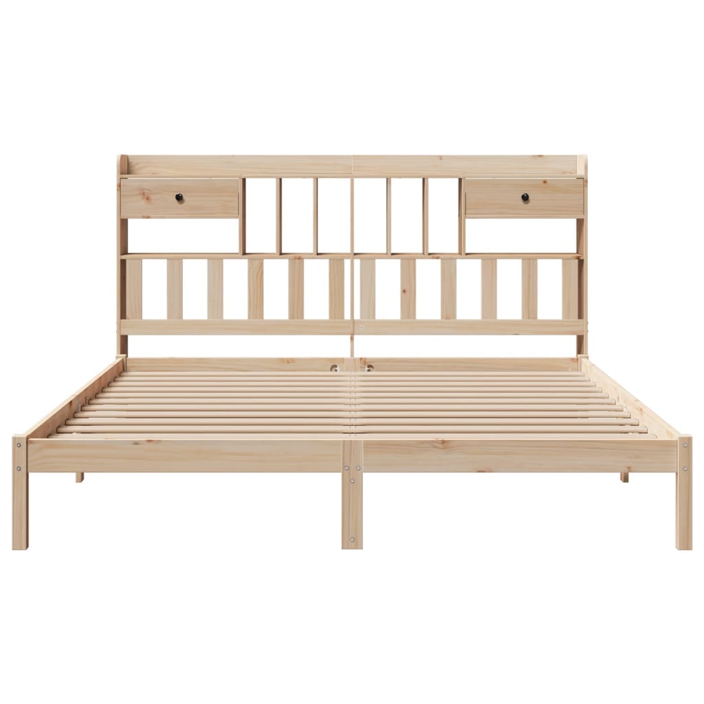 Bookcase Bed without Mattress Solid Wood Pine Natural 180 cm 200 cm