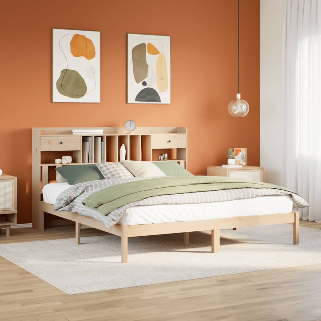 Bookcase Bed without Mattress Solid Wood Pine Natural 180 cm 200 cm