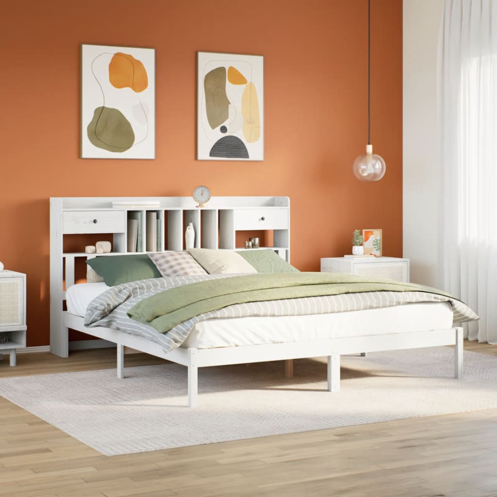Bookcase Bed without Mattress Solid Wood Pine White 180 cm 200 cm