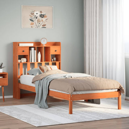 Bookcase Bed without Mattress Solid Wood Pine Wax brown 75 cm 190 cm