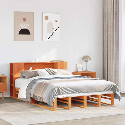 Bookcase Bed without Mattress Solid Wood Wax brown 140 cm 190 cm