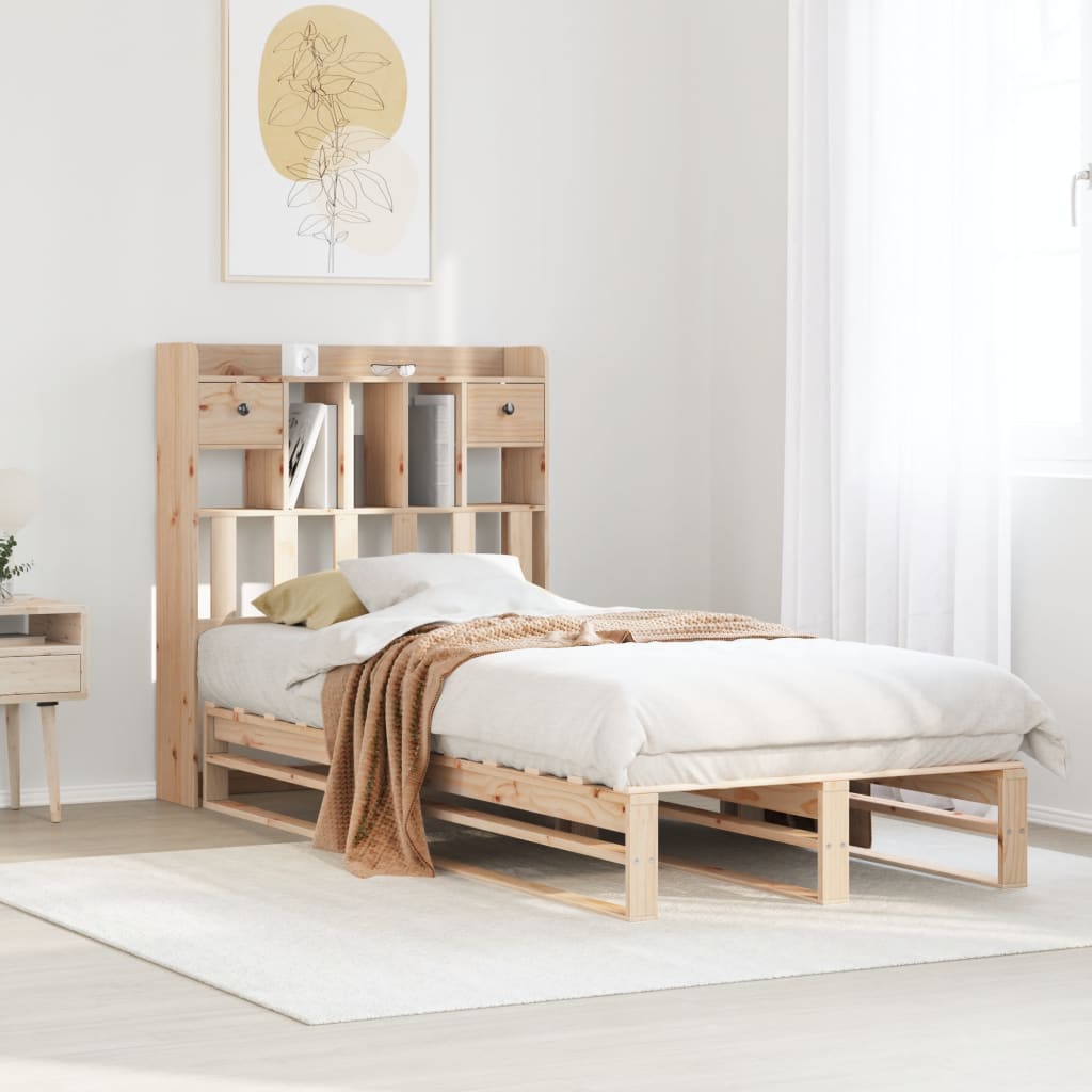 Bookcase Bed without Mattress Solid Wood Pine Natural 90 cm 200 cm