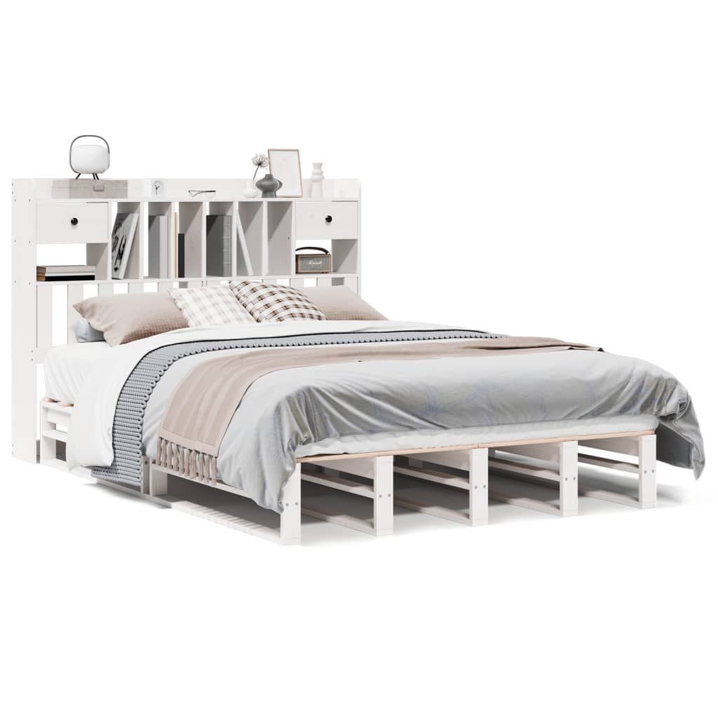 Bookcase Bed without Mattress Solid Wood Pine White 140 cm 200 cm