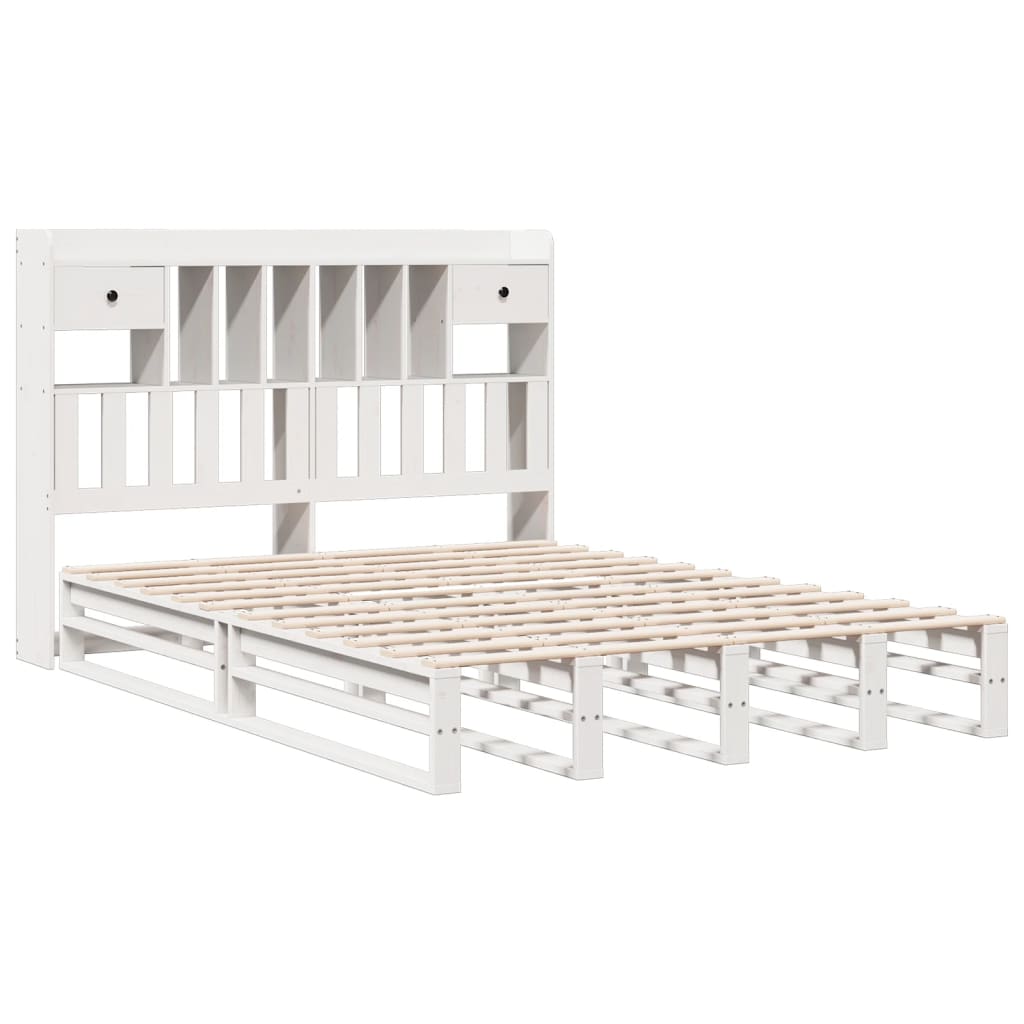 Bookcase Bed without Mattress Solid Wood Pine White 140 cm 200 cm