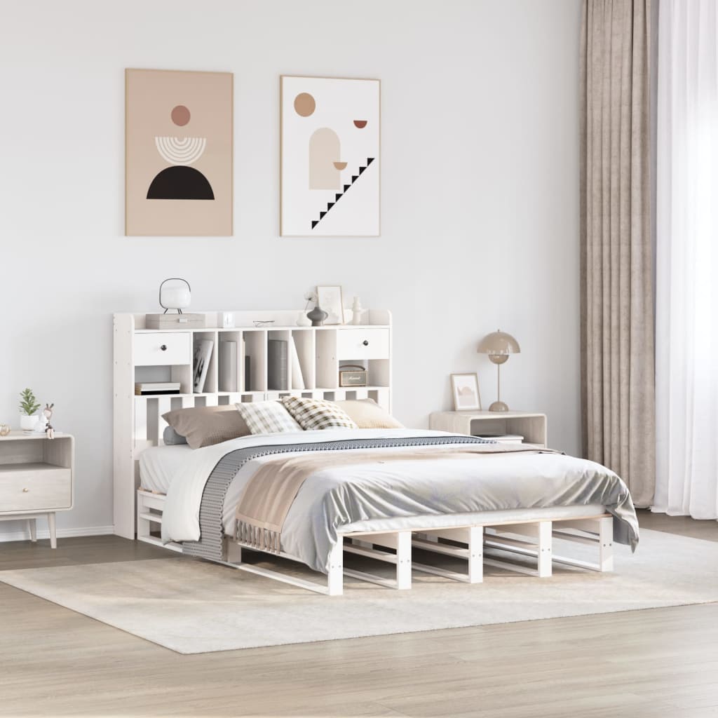 Bookcase Bed without Mattress Solid Wood Pine White 150 cm 200 cm