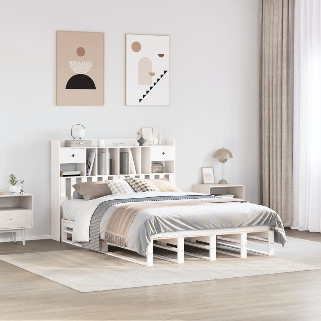 Bookcase Bed without Mattress Solid Wood Pine White 160 cm 200 cm