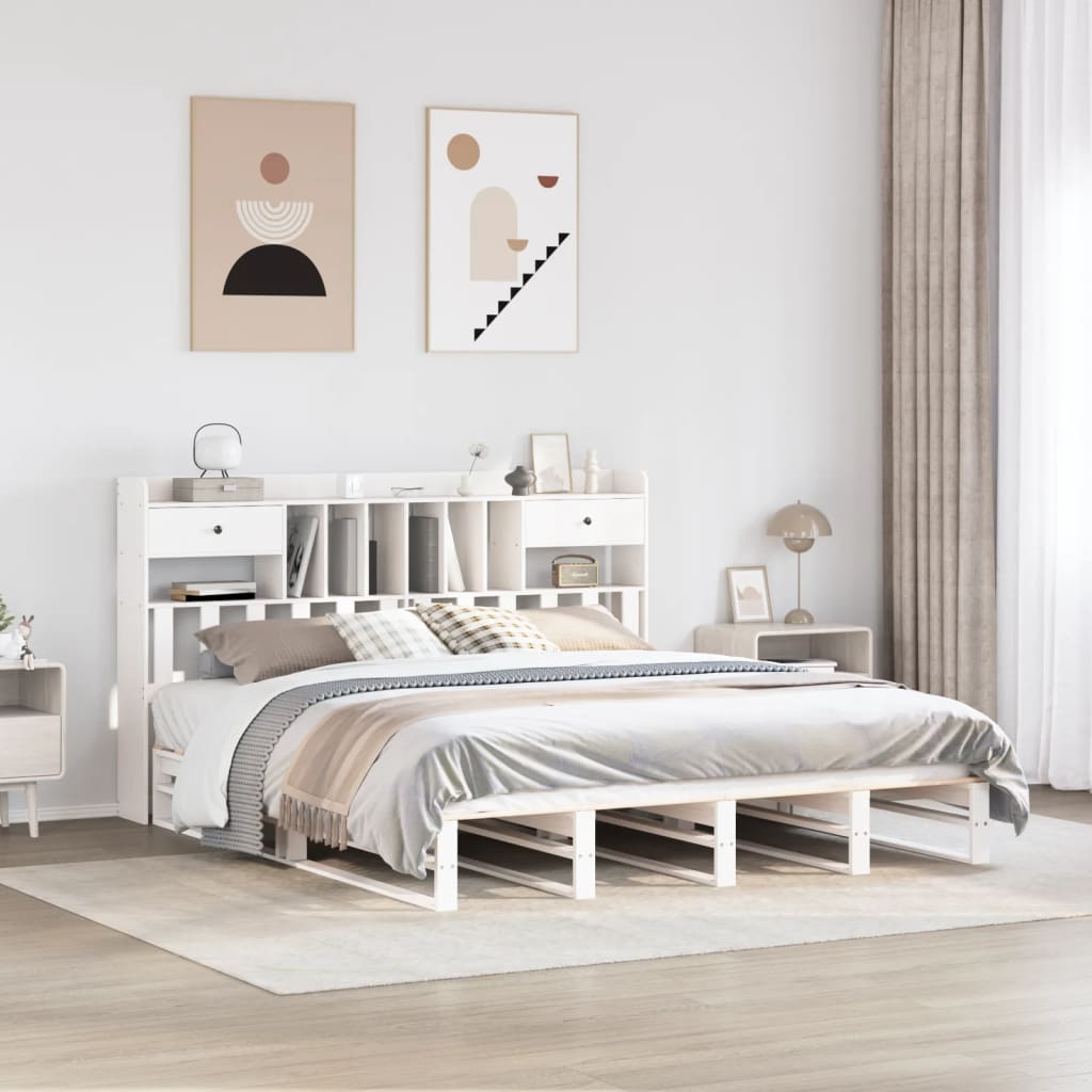 Bookcase Bed without Mattress Solid Wood Pine White 180 cm 200 cm