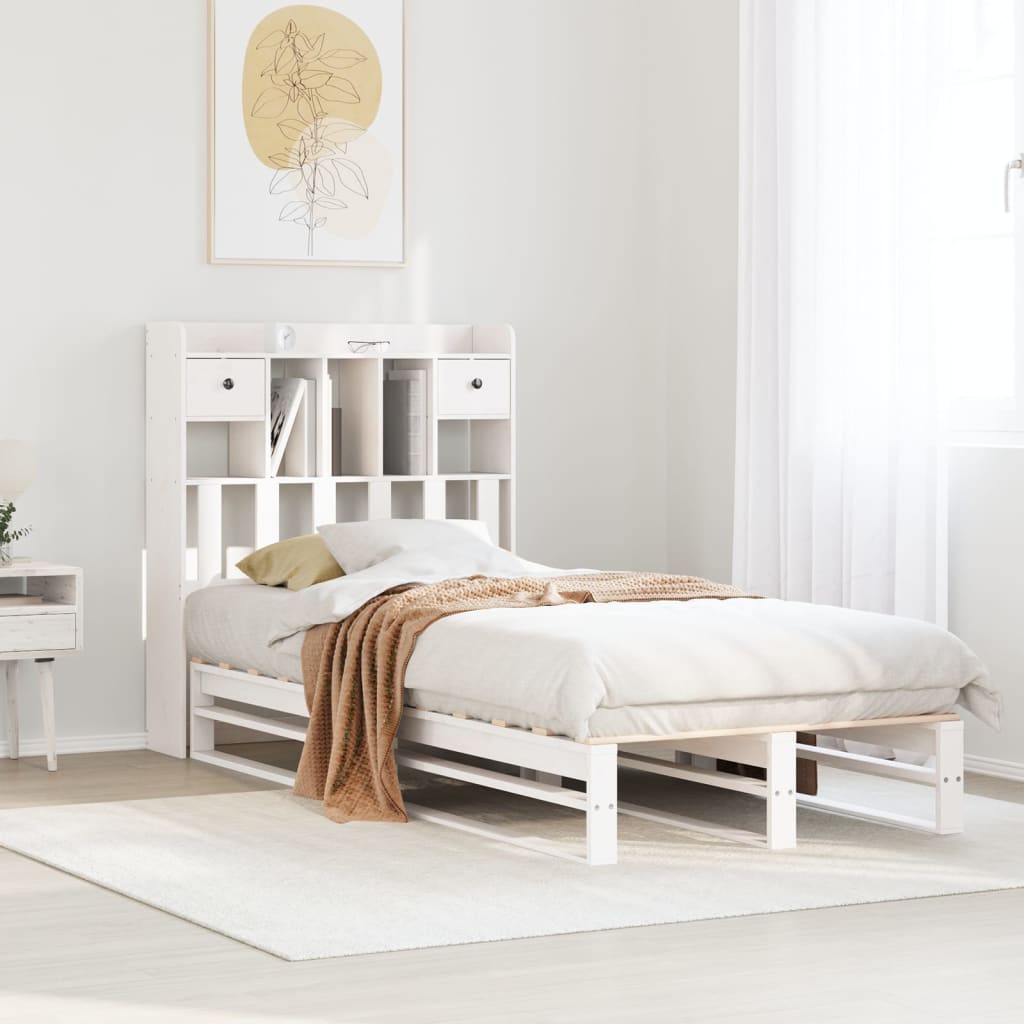 Bookcase Bed without Mattress Solid Wood Pine White 75 cm 190 cm