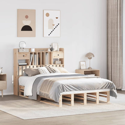 Bookcase Bed without Mattress Solid Wood Pine Natural 135 cm 190 cm