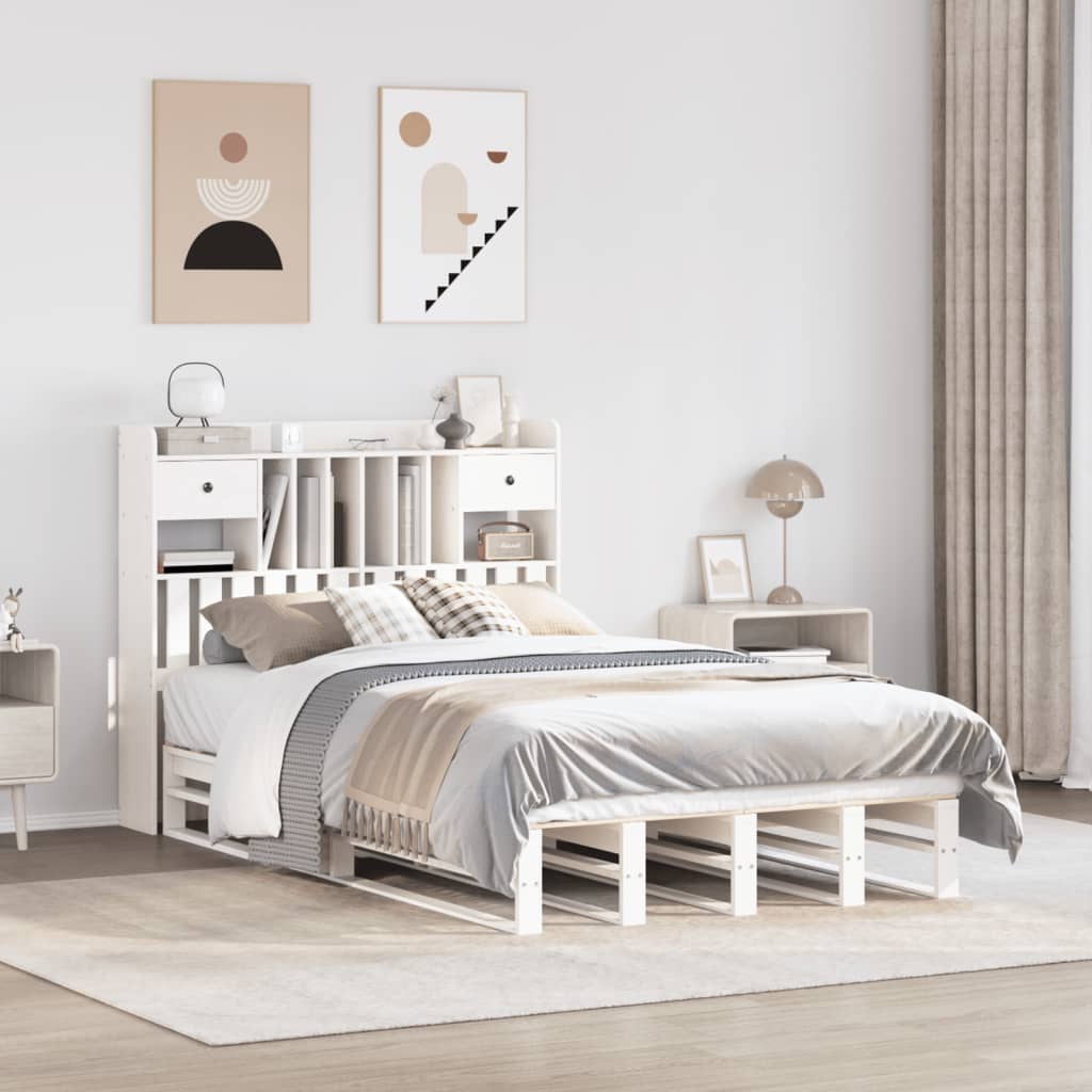 Bookcase Bed without Mattress Solid Wood Pine White 135 cm 190 cm