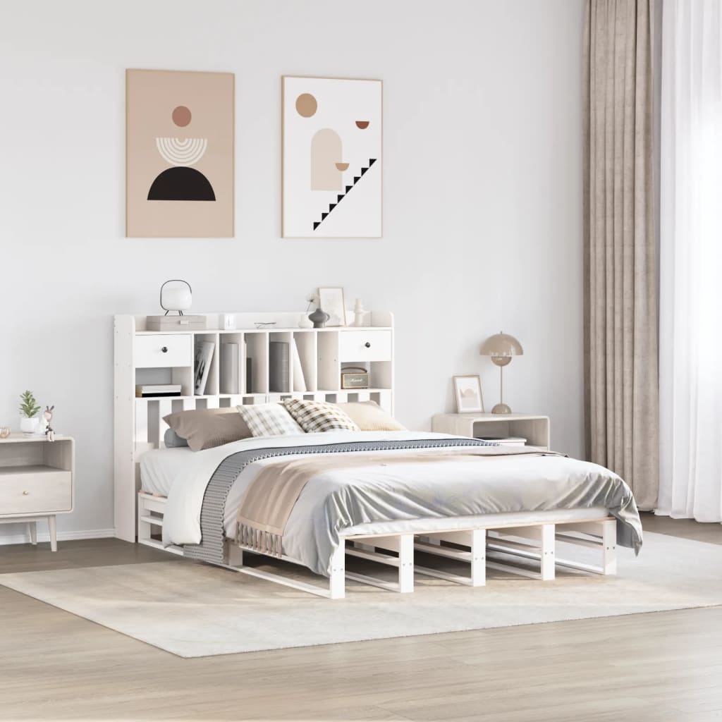 Bookcase Bed without Mattress Solid Wood Pine White 140 cm 190 cm