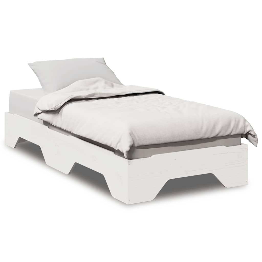 Bed Frame No Mattress Stackable Solid Wood White 90 cm