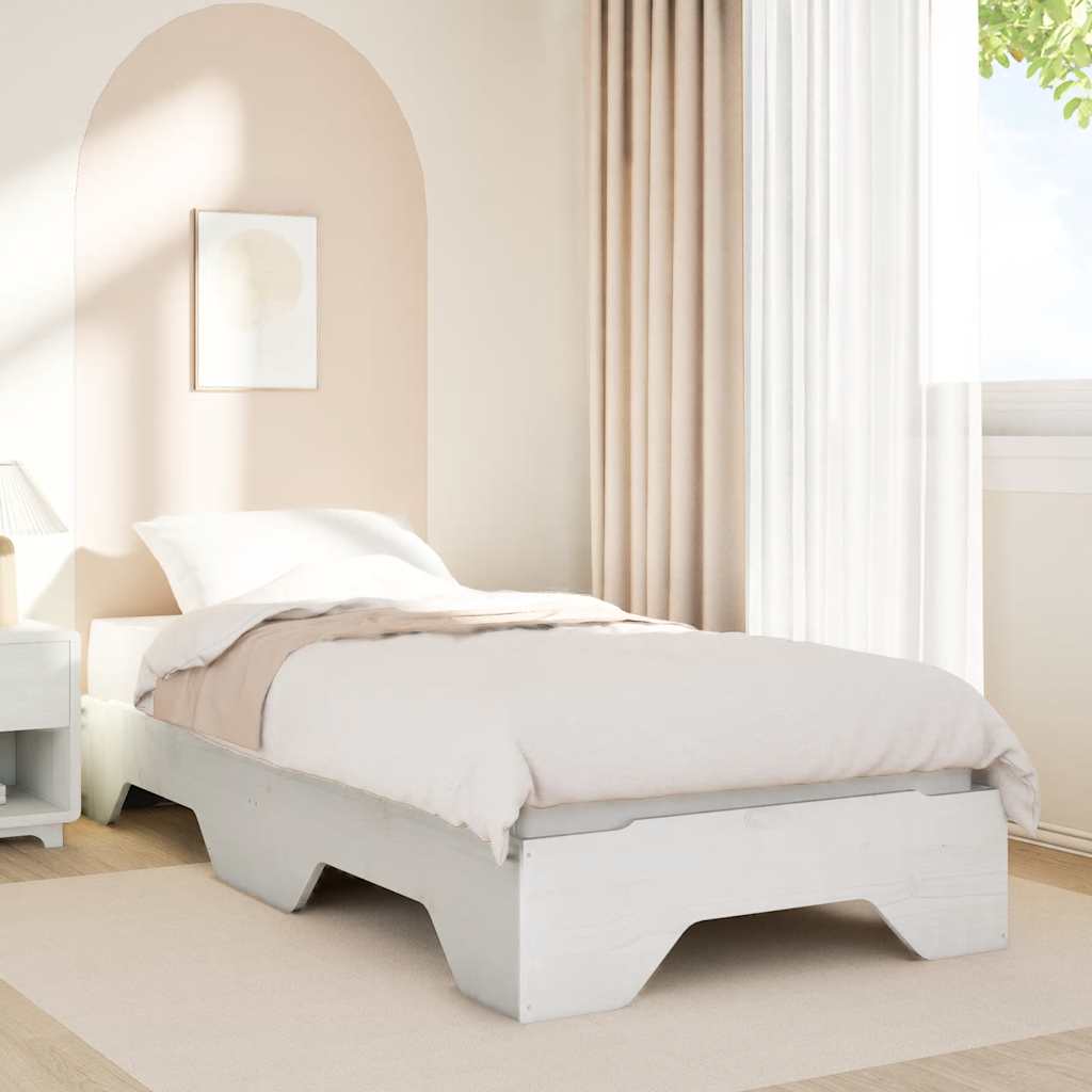 Bed Frame No Mattress Stackable Solid Wood White 90 cm