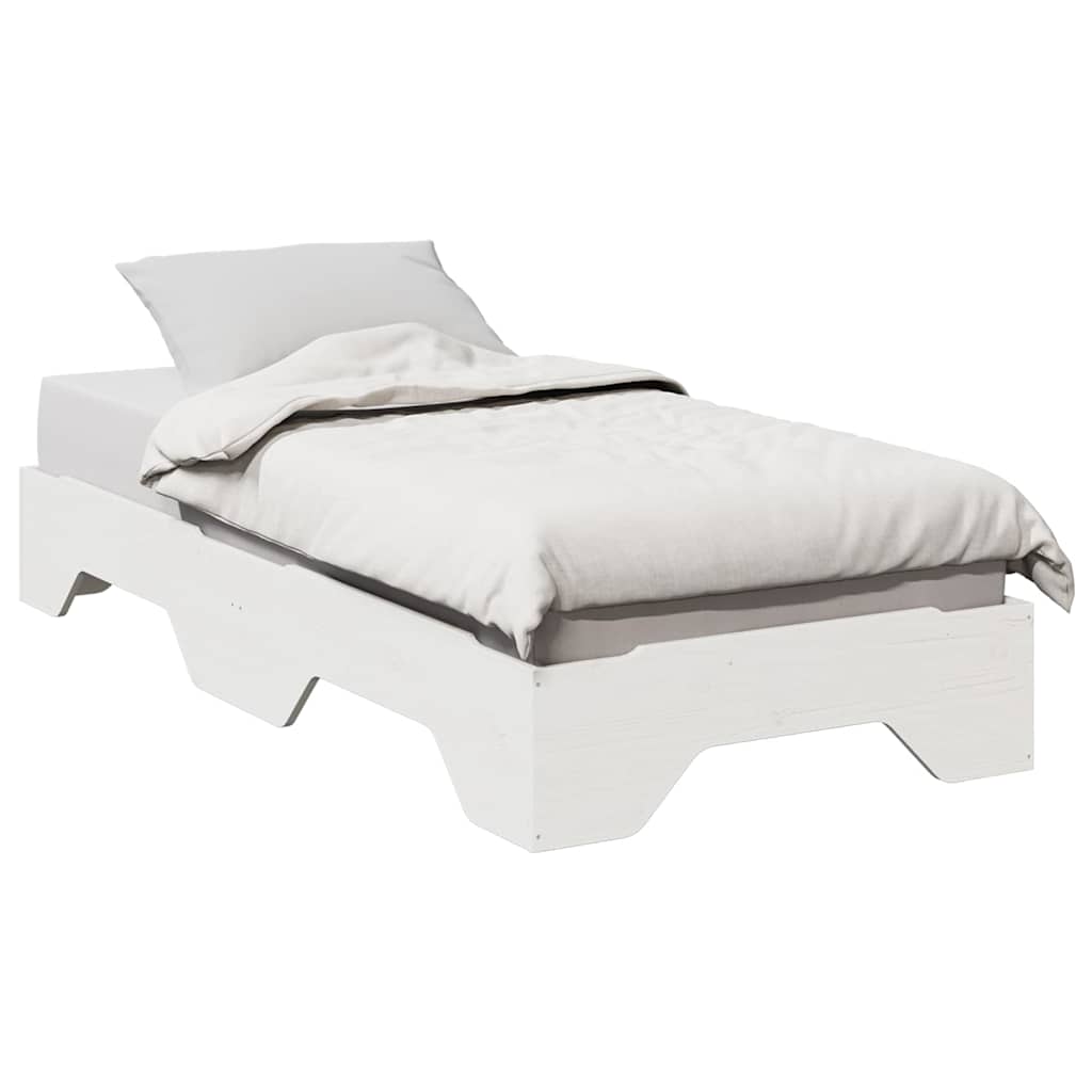 Bed Frame No Mattress Stackable Solid Wood White 90 cm