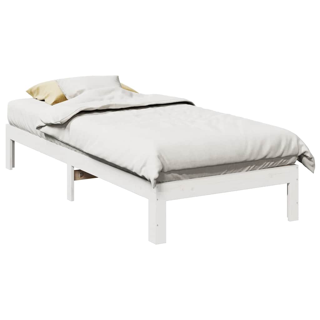 Bed Frame without Mattress Solid Wood Pine White 90 x 200 cm