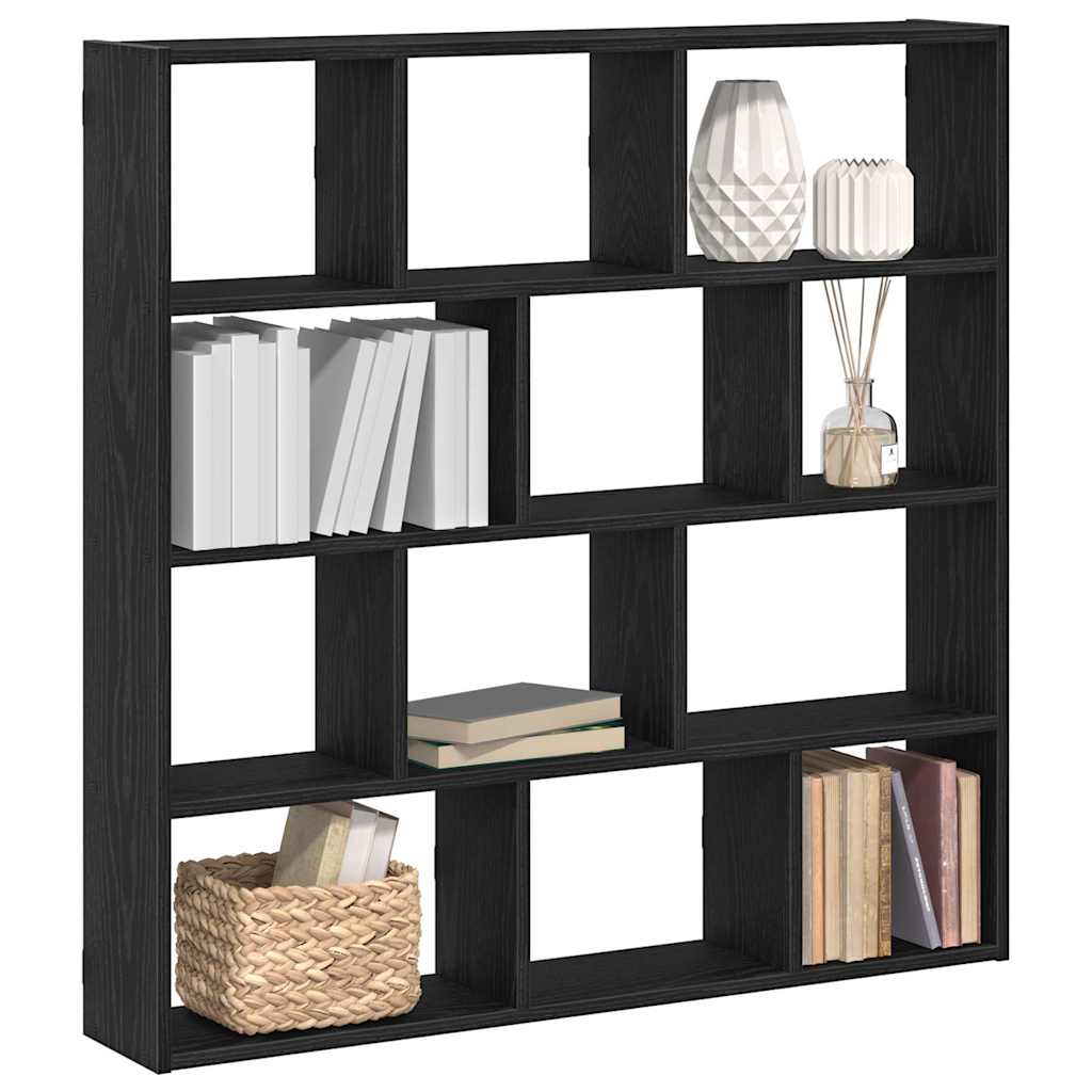 Wall Cube Shelf 12 Compartments Engineered Wood Black