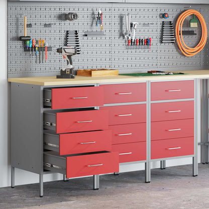vidaXL Work Cabinet with Drawer 3 pcs Red and Grey 150 x 55 x 85 cm 1