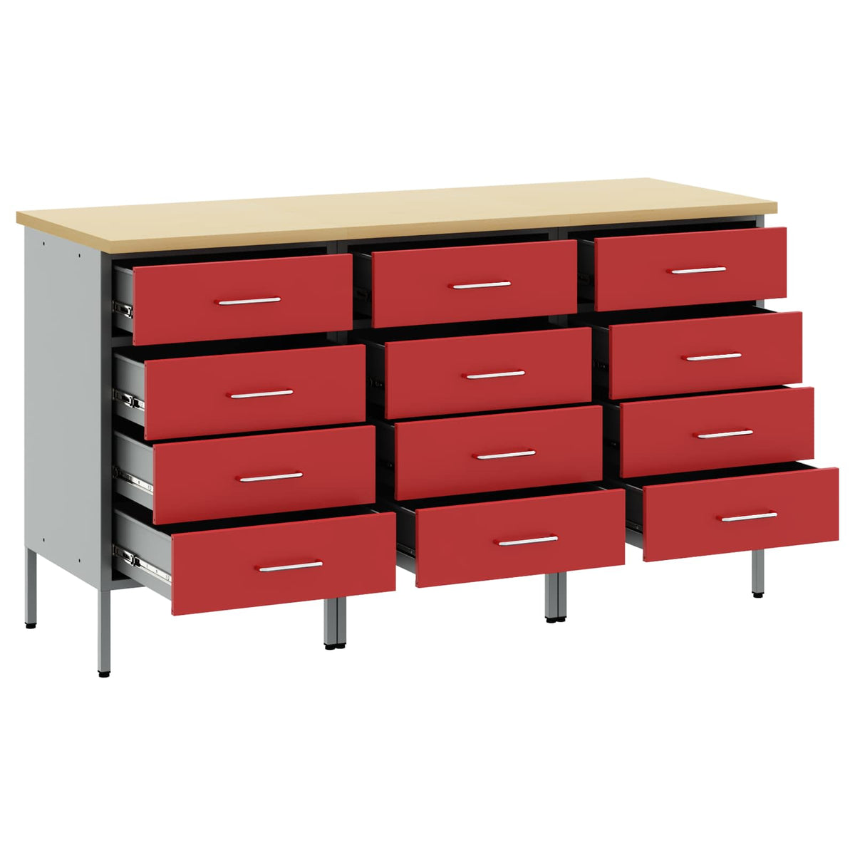 vidaXL Work Cabinet with Drawer 3 pcs Red and Grey 150 x 55 x 85 cm 4