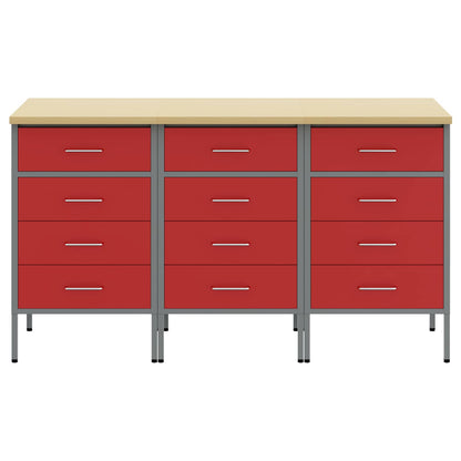 vidaXL Work Cabinet with Drawer 3 pcs Red and Grey 150 x 55 x 85 cm 6