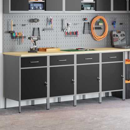 vidaXL Work Cabinet with Drawer 4 pcs Black and Grey 200 x 55 x 85 cm 1