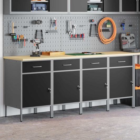 vidaXL Work Cabinet with Drawer 4 pcs Black and Grey 200 x 55 x 85 cm 1