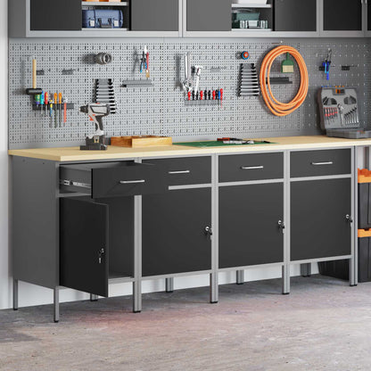 vidaXL Work Cabinet with Drawer 4 pcs Black and Grey 200 x 55 x 85 cm 3