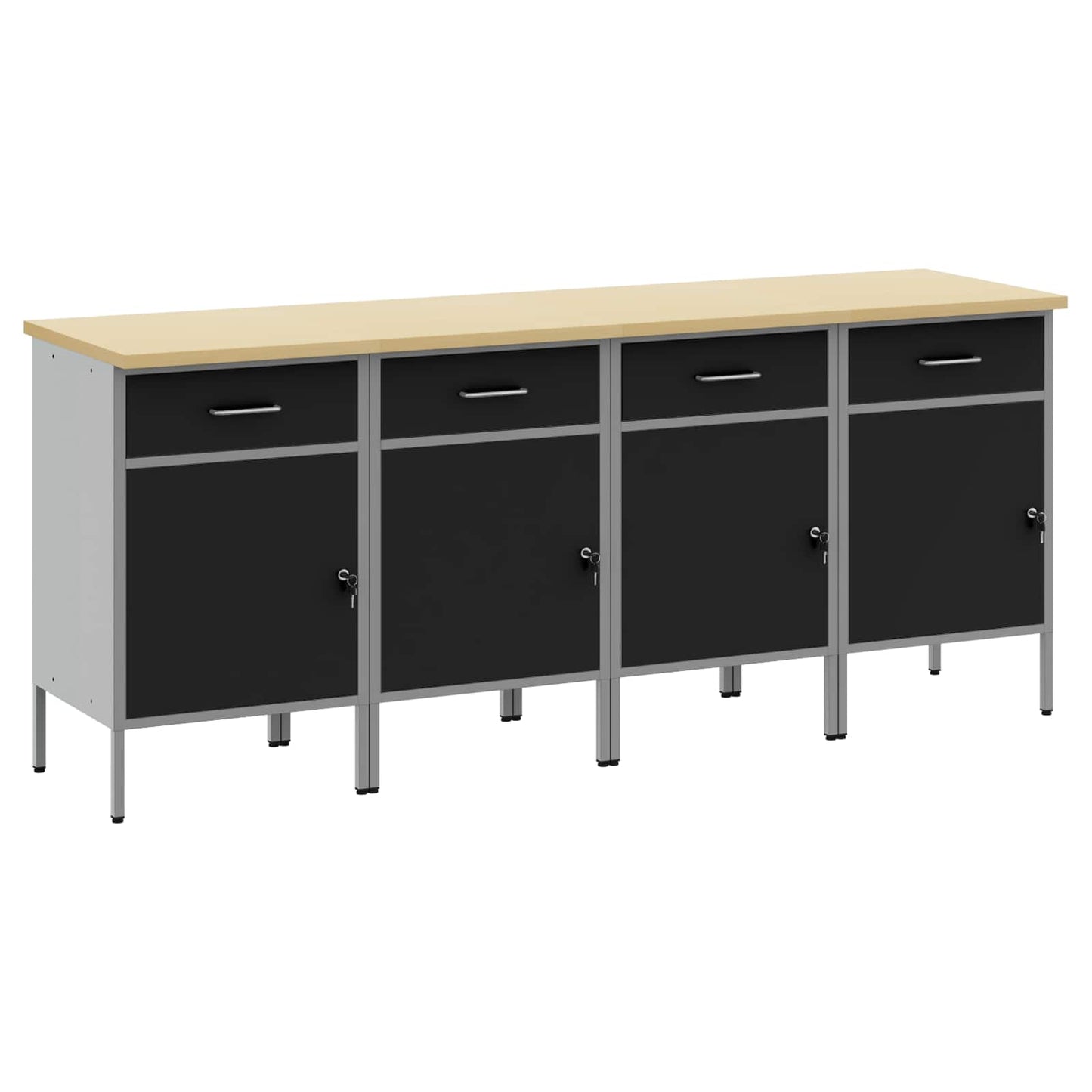 vidaXL Work Cabinet with Drawer 4 pcs Black and Grey 200 x 55 x 85 cm 2