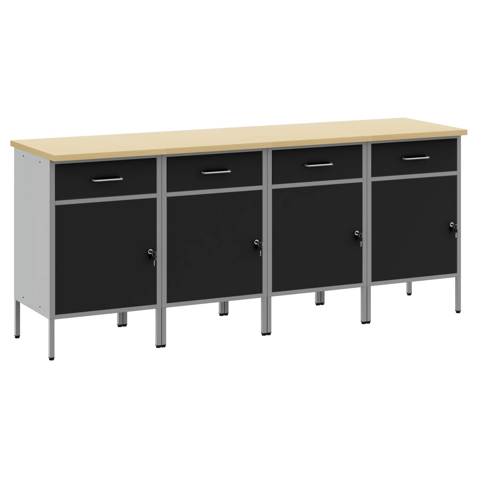 vidaXL Work Cabinet with Drawer 4 pcs Black and Grey 200 x 55 x 85 cm 2