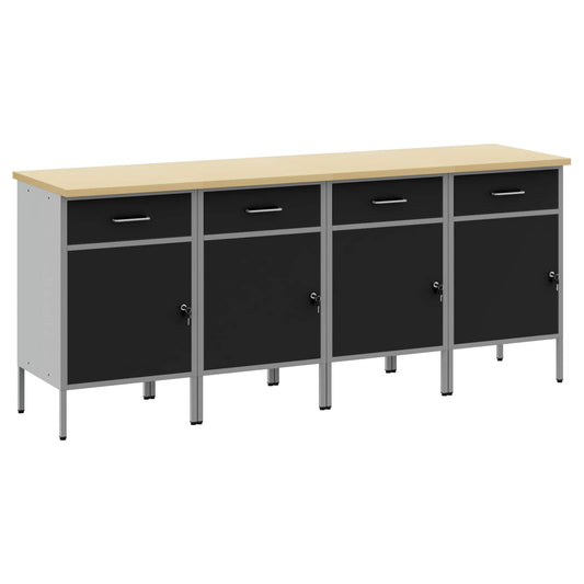 vidaXL Work Cabinet with Drawer 4 pcs Black and Grey 200 x 55 x 85 cm 2