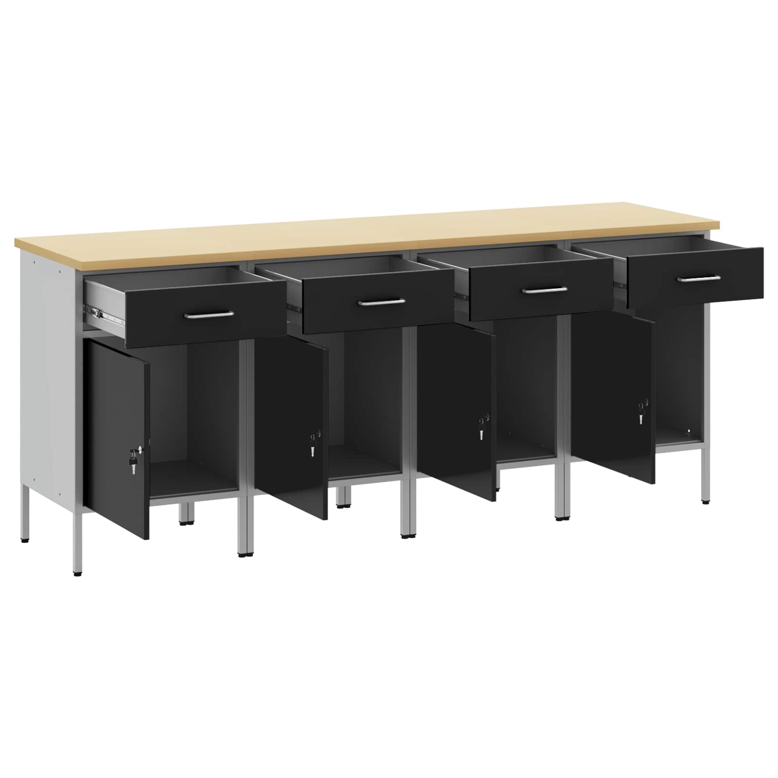 vidaXL Work Cabinet with Drawer 4 pcs Black and Grey 200 x 55 x 85 cm 4