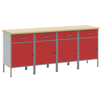 vidaXL Work Cabinet with Drawer 4 pcs Red and Grey 200 x 55 x 85 cm 2