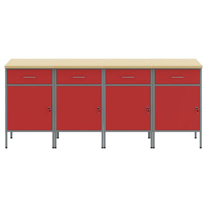 vidaXL Work Cabinet with Drawer 4 pcs Red and Grey 200 x 55 x 85 cm 3
