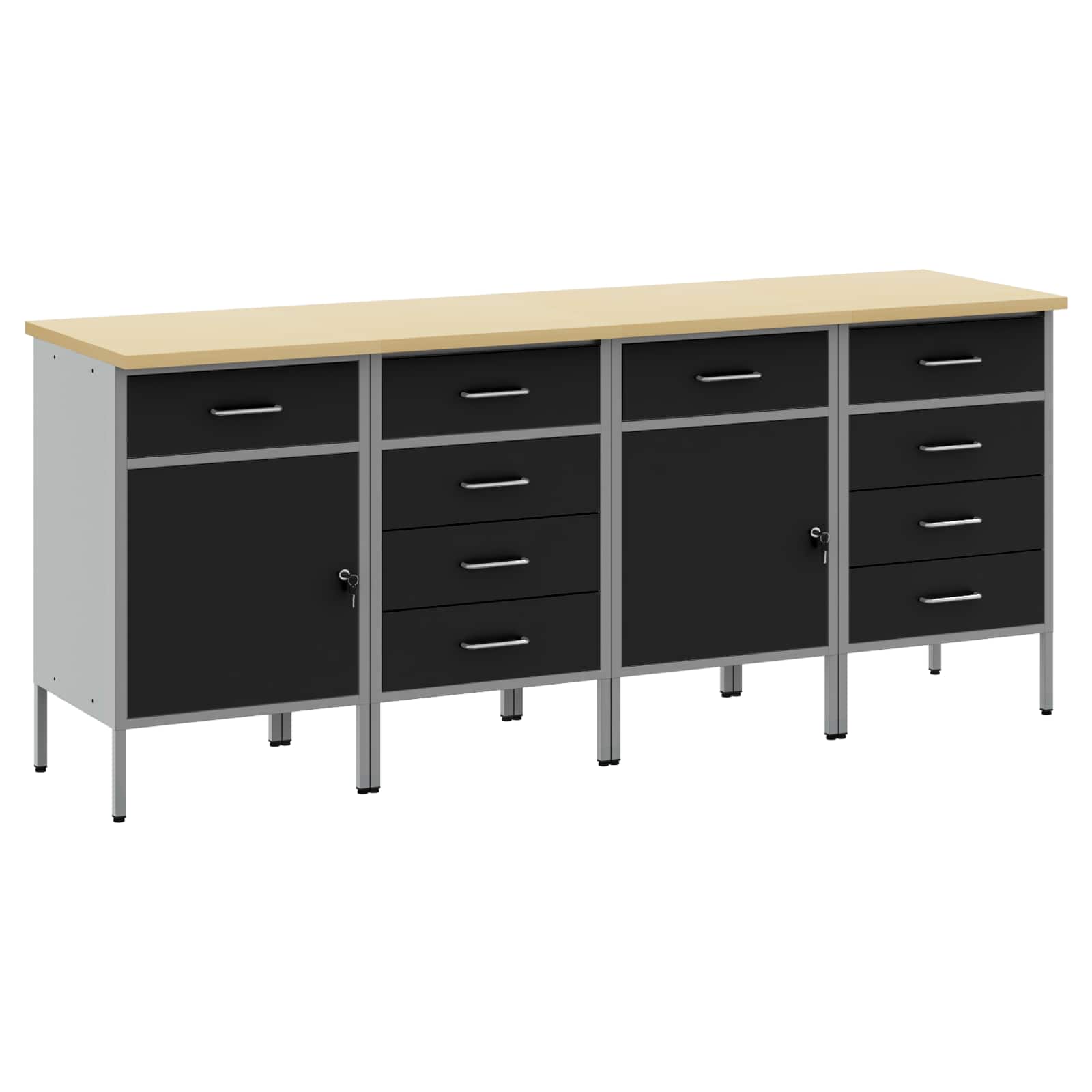 vidaXL Work Cabinet with Drawer 4 pcs Black and Grey 200 x 55 x 85 cm 1